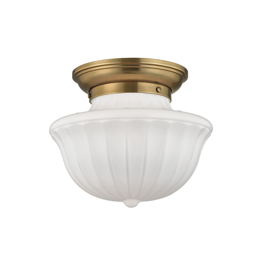 Dutchess 1 Light Medium Flush Mount, Aged Bronze Body, White Shade
