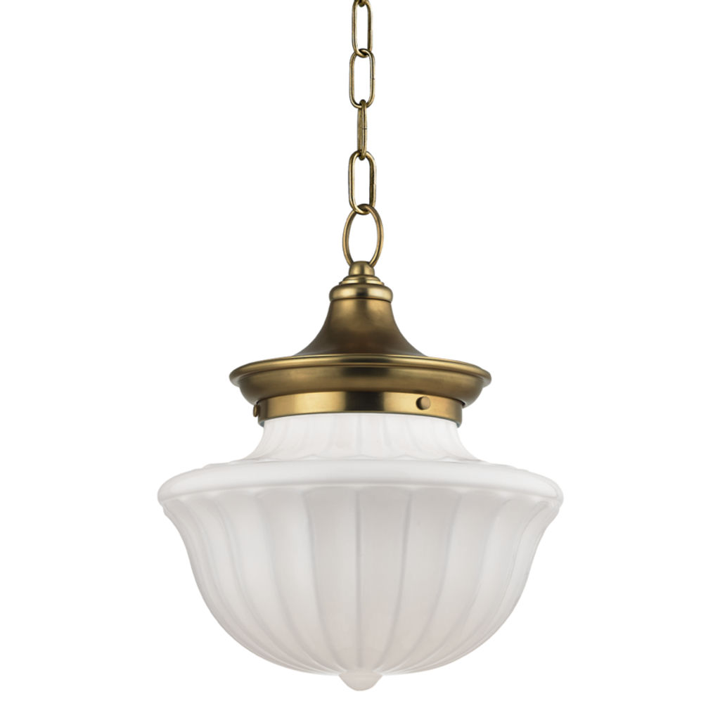 Dutchess 1 Light Medium Pendant, Aged Bronze Body, White Shade