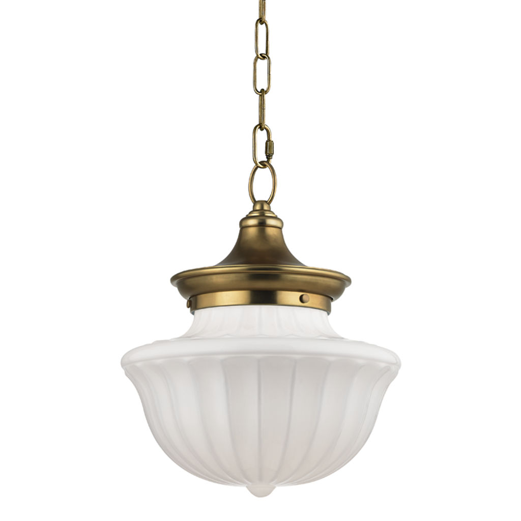 Dutchess 1 Light Medium Pendant, Aged Bronze Body, White Shade