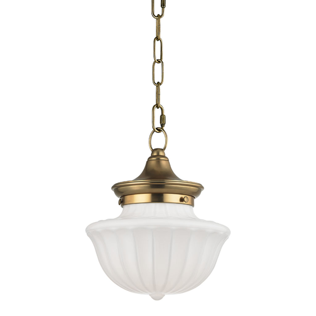 Dutchess 1 Light Small Pendant, Aged Bronze Body, White Shade