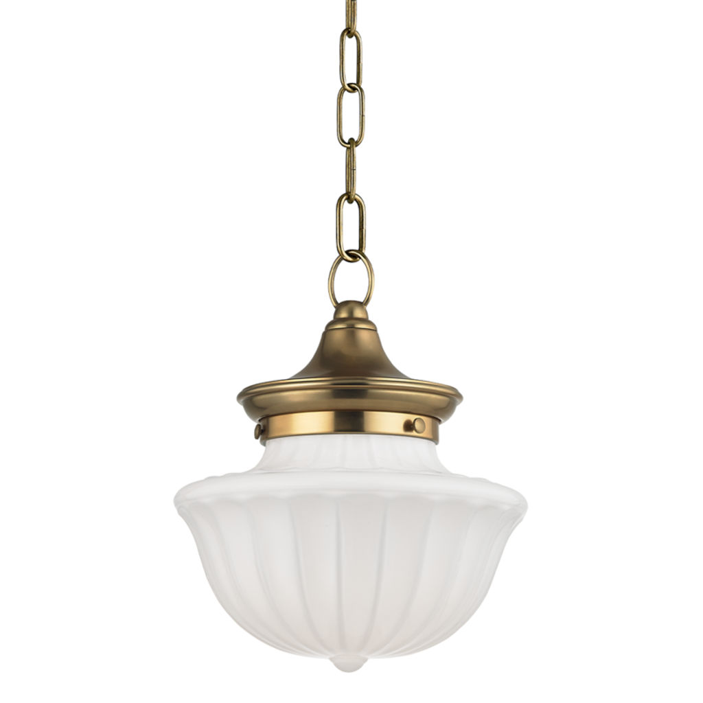 Dutchess 1 Light Small Pendant, Aged Bronze Body, White Shade