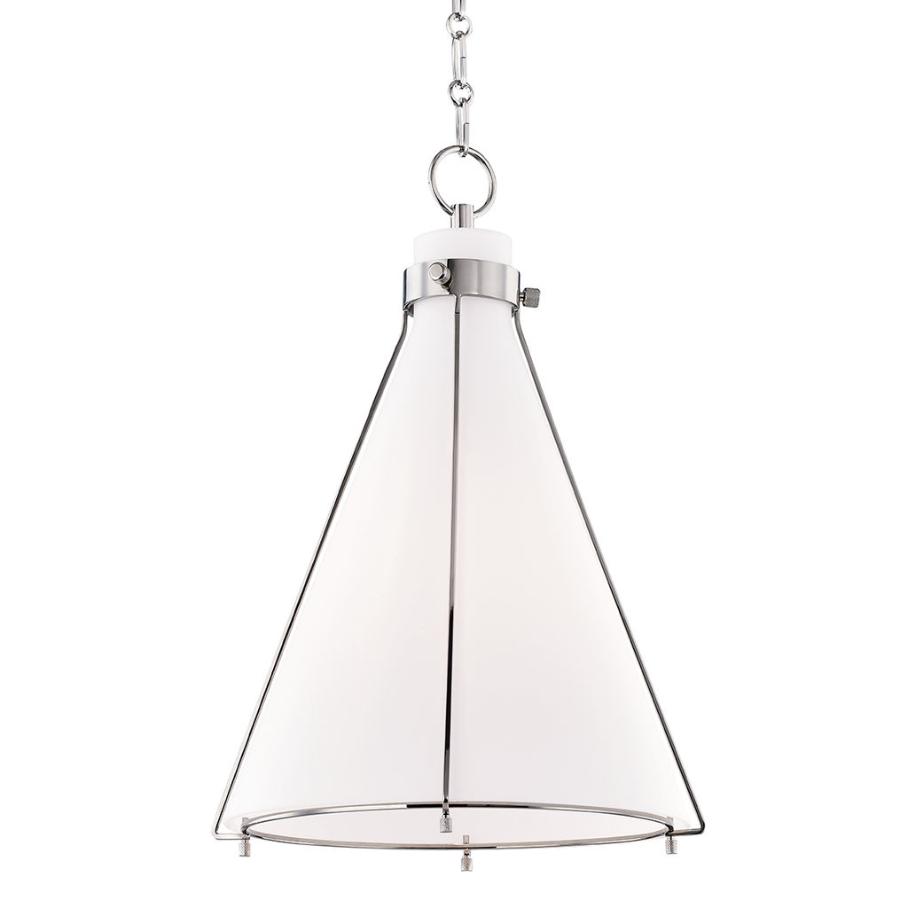 Eldridge 1 Light Pendant, Polished Nickel Body, Opal Shade