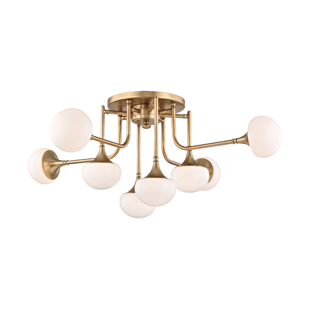 Preview image for Fleming 8 Light Semi Flush, Aged Bronze Body, Opal Glossy Shade