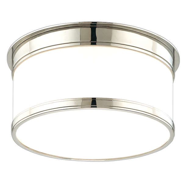 Geneva 1 Light Flush Mount, Polished Nickel Body, Opal Glossy Shade