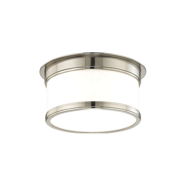 Geneva 1 Light Flush Mount, Satin Nickel Body, Opal Glossy Shade