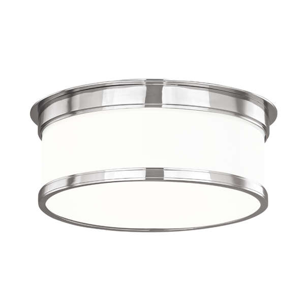 Geneva 2 Light Flush Mount, Polished Nickel Body, Opal Glossy Shade