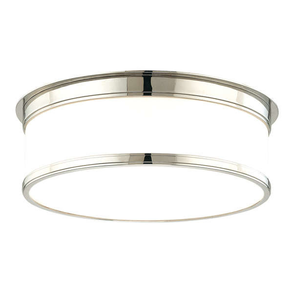 Geneva 3 Light Flush Mount, Polished Nickel Body, Opal Glossy Shade