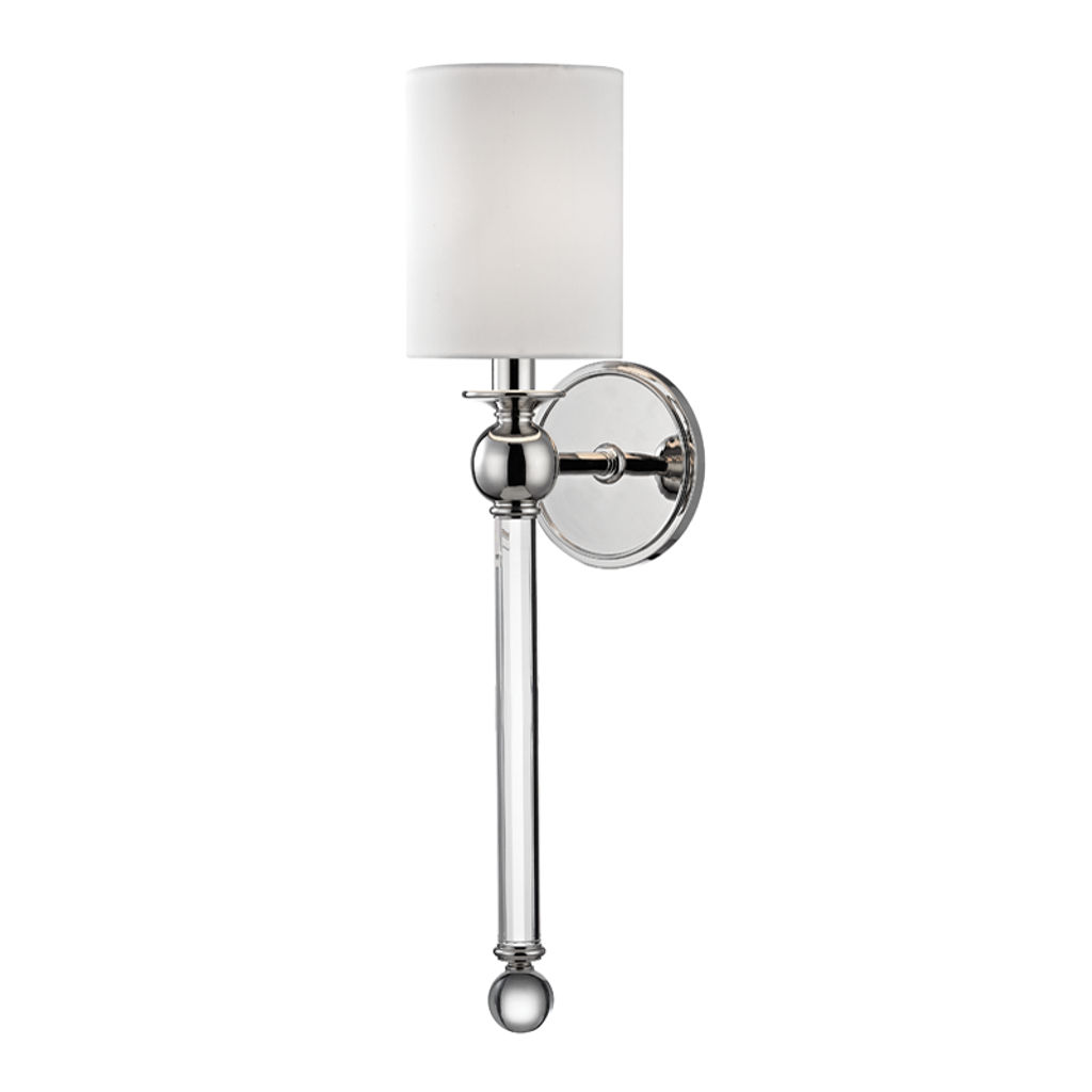 Linley 1 Light Wall Sconce, Polished Nickel Body, White Shade