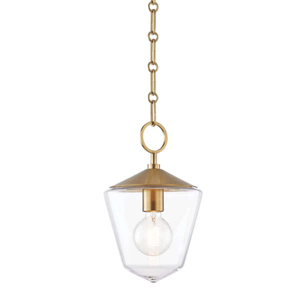 Greene 1 Light Small Pendant, Aged Bronze Body, Clear Shade