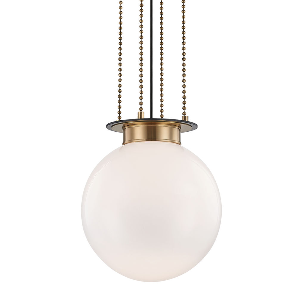 Gunther 1 Light Large Pendant, Aged Old Bronze Body, Opal Glossy Shade