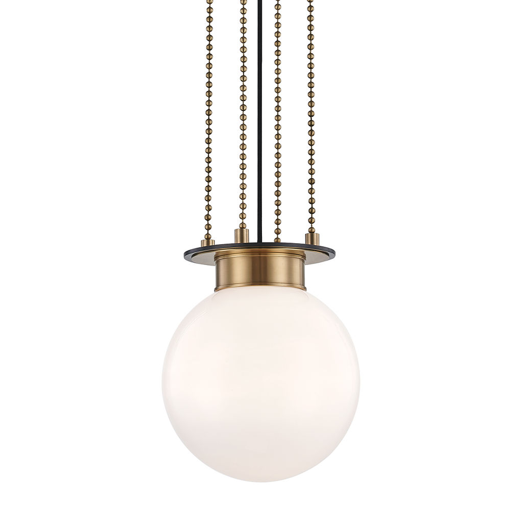 Gunther 1 Light Small Pendant, Aged Old Bronze Body, Opal Glossy Shade