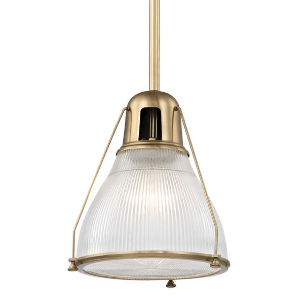 Haverhill 1 Light Pendant, Aged Bronze Body, Clear/Prismatic Shade, 15.75"