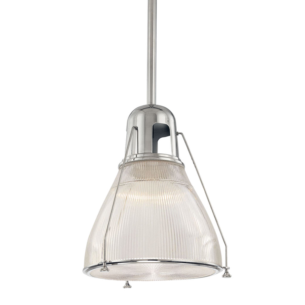 Preview image for Haverhill 1 Light Pendant, Polished Nickel Body, Clear/Prismatic Shade, 23.5"