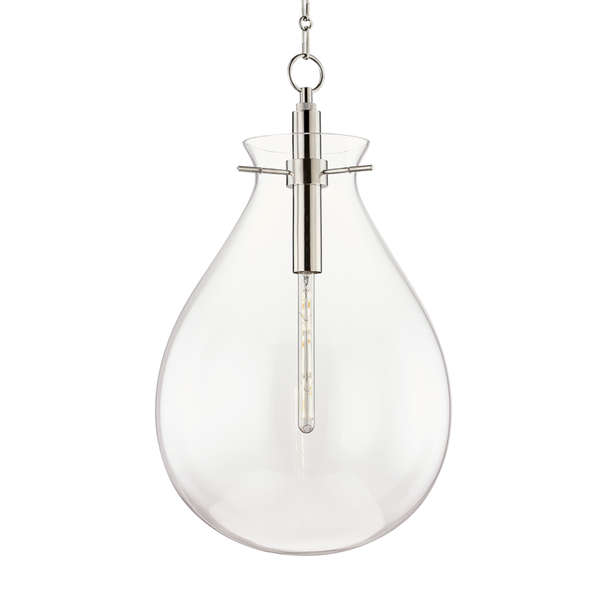 Ivy 1 Light Large Pendant, Polished Nickel Body, Clear Shade