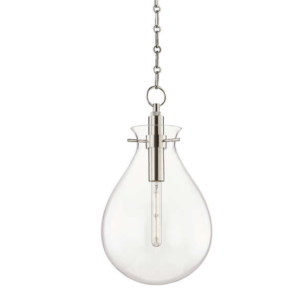 Ivy 1 Light Medium Pendant, Polished Nickel Body, Clear Shade