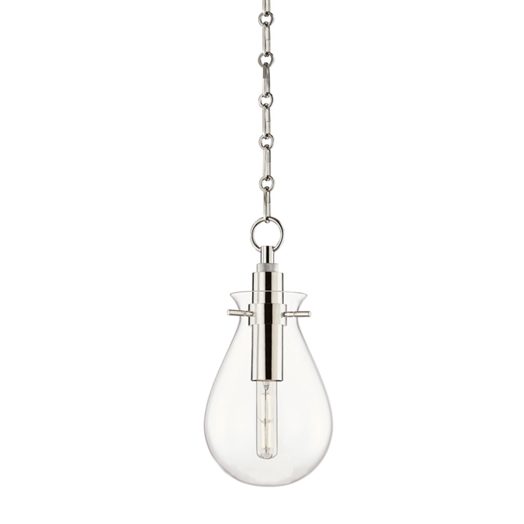 Preview image for Ivy 1 Light Small Pendant, Polished Nickel Body, Clear Shade