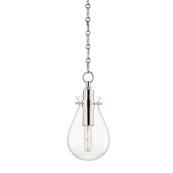 Ivy 1 Light Small Pendant, Polished Nickel Body, Clear Shade