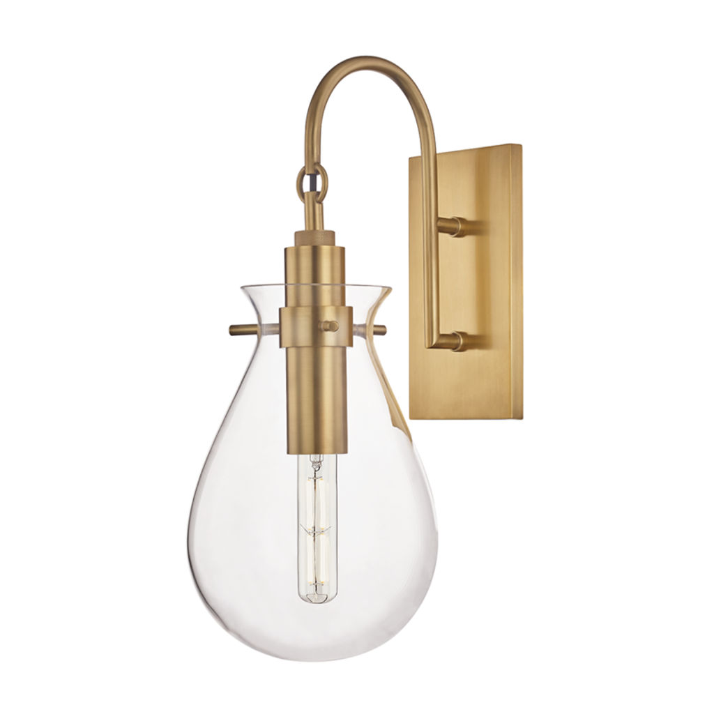 Ivy 1 Light Wall Sconce, Aged Bronze Body, Clear Shade