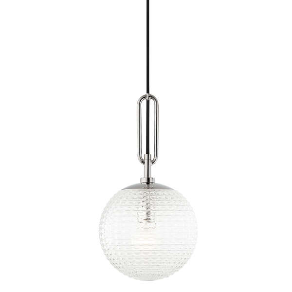 Jewett 1 Light Pendant, Polished Nickel Body, Clear Crystal Shade