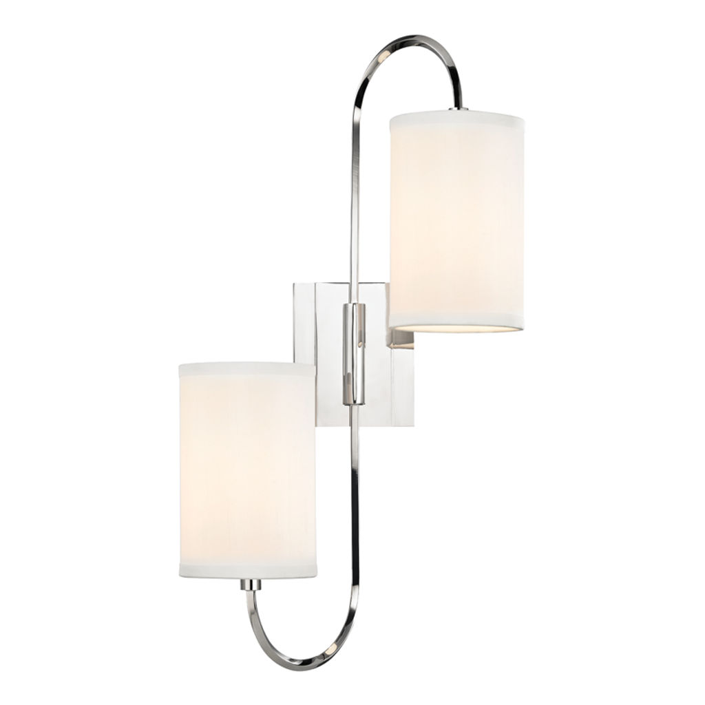 Preview image for Junius 2 Light Wall Sconce, Polished Nickel Body, Off White Shade