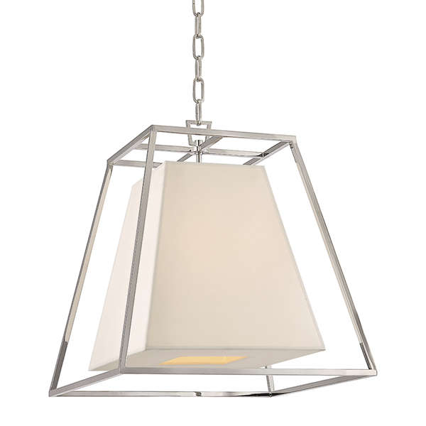 Kyle 4 Light Pendant W/White Shade, Polished Nickel Body, White Shade