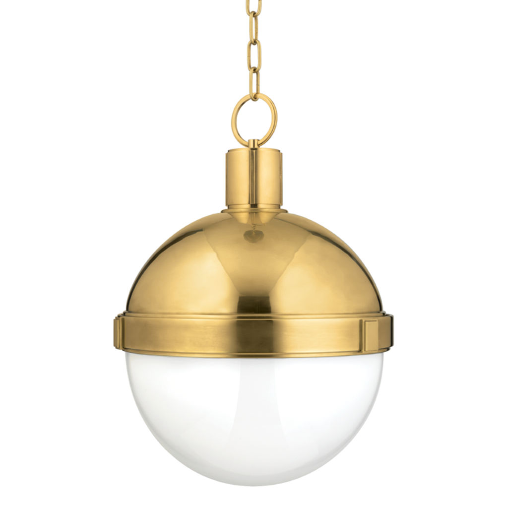 Lambert 1 Light Pendant, Aged Bronze Body, Clear Outside White Inside Shade, 19.75"