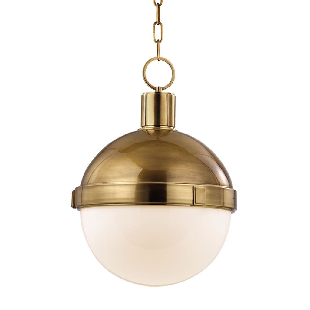 Lambert 1 Light Pendant, Aged Bronze Body, Clear Outside White Inside Shade, 19.75"
