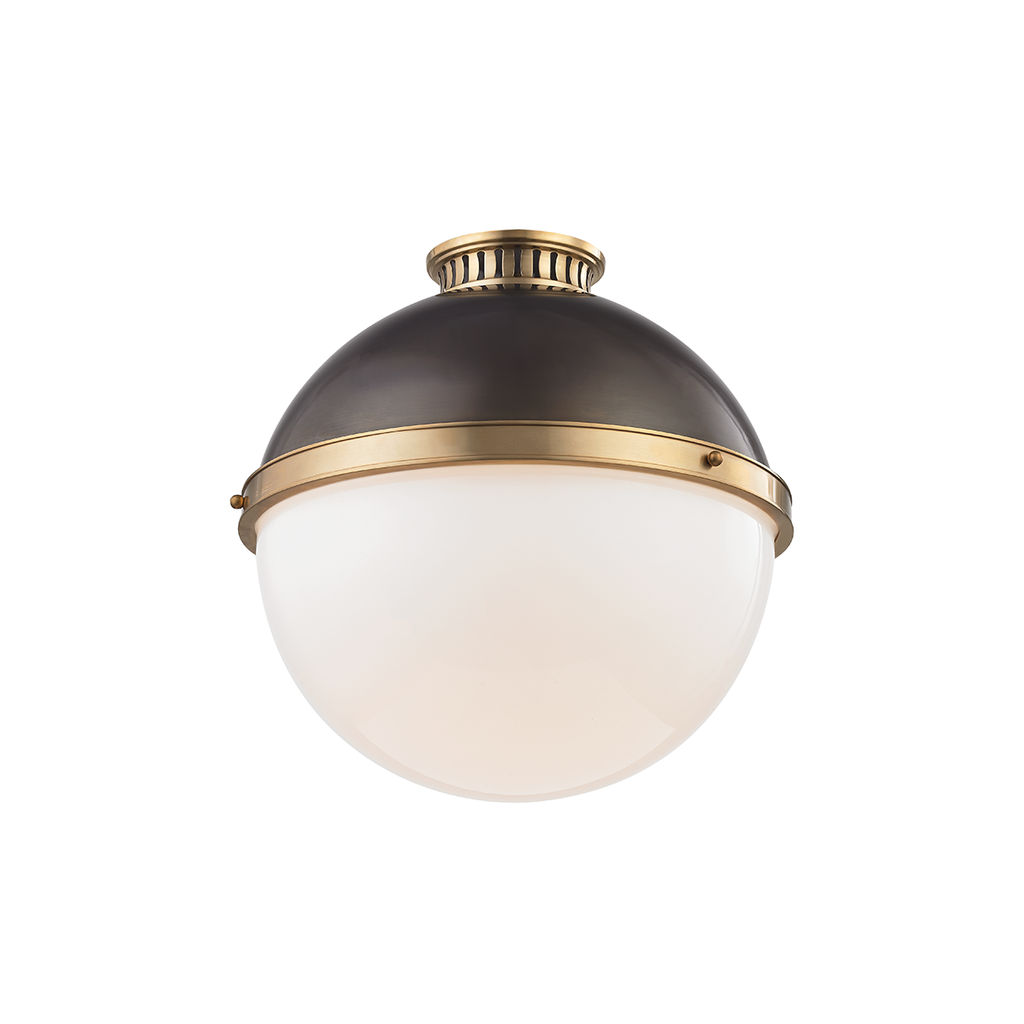 Preview image for Latham 1 Light Large Flush Mount, Aged/Antique Distressed Bronze Body, Opal Shiny Shade