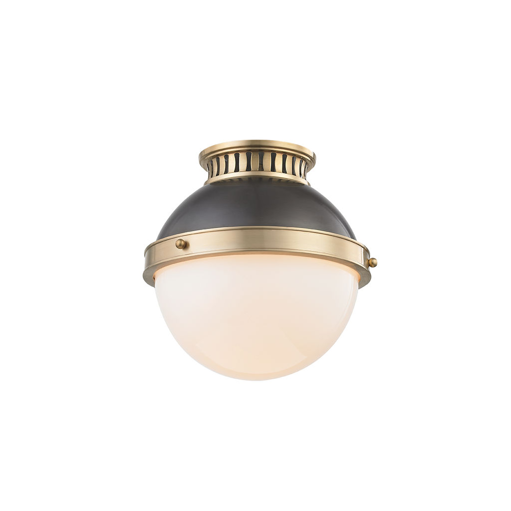 Preview image for Latham 1 Light Small Flush Mount, Aged/Antique Distressed Bronze Body, Opal Shiny Shade