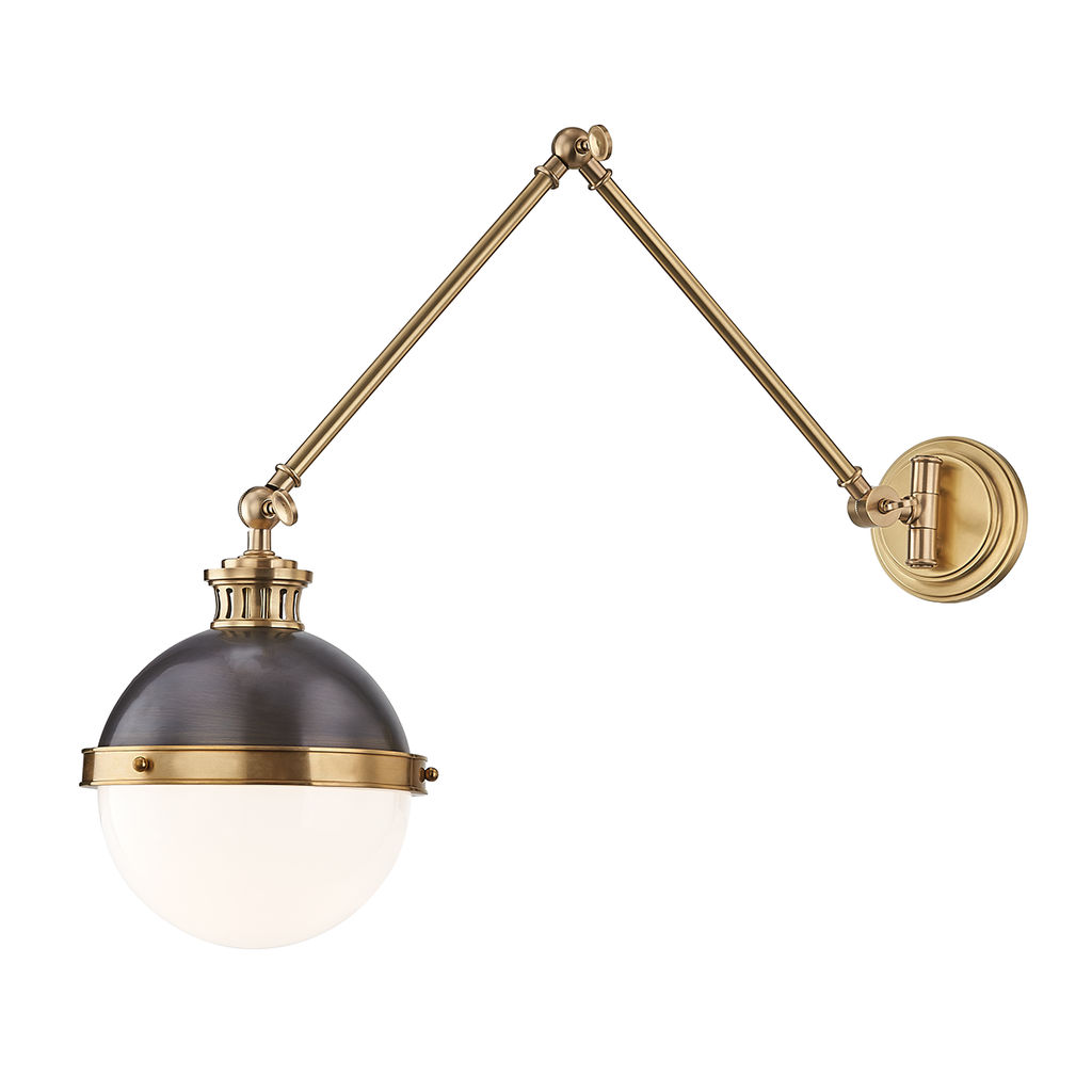 Preview image for Latham 1 Light Swing Arm Wall Sconce, Aged/Antique Distressed Bronze Body, Opal Shiny Shade