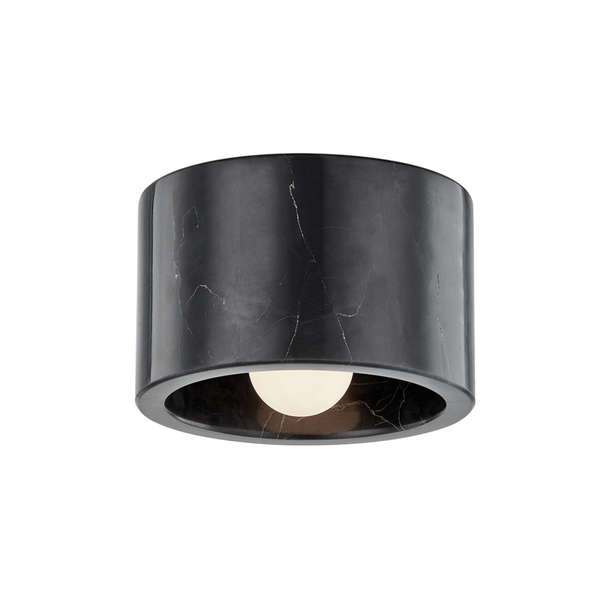 Loris 1 Light Flush Mount, Polished Nickel Body, Black Shade