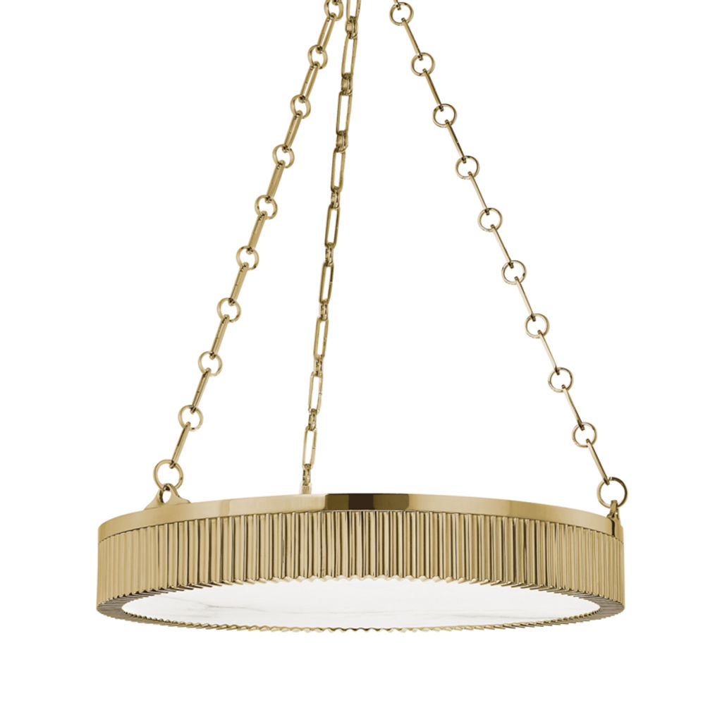 Lynden 5 Light Pendant, Aged Bronze Body, Aged Brass Shade