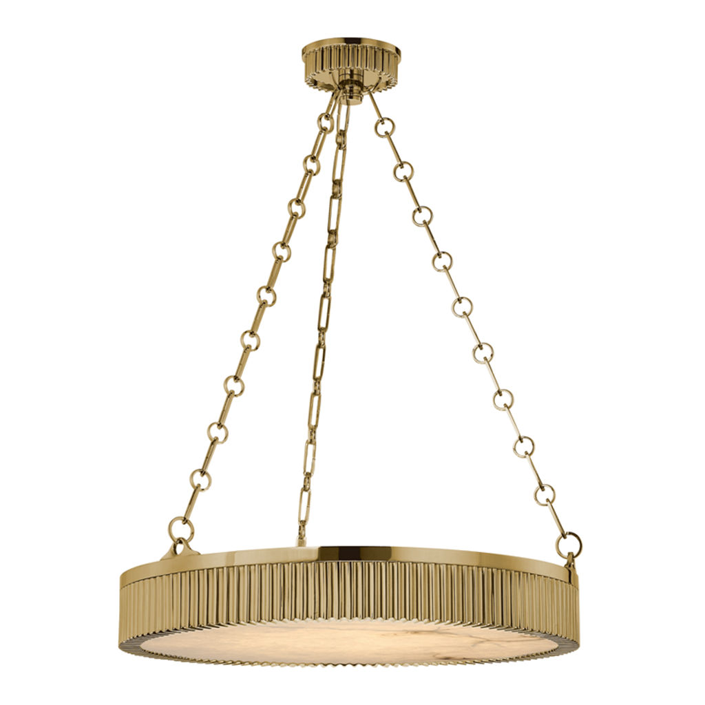 Lynden 5 Light Pendant, Aged Bronze Body, Aged Brass Shade