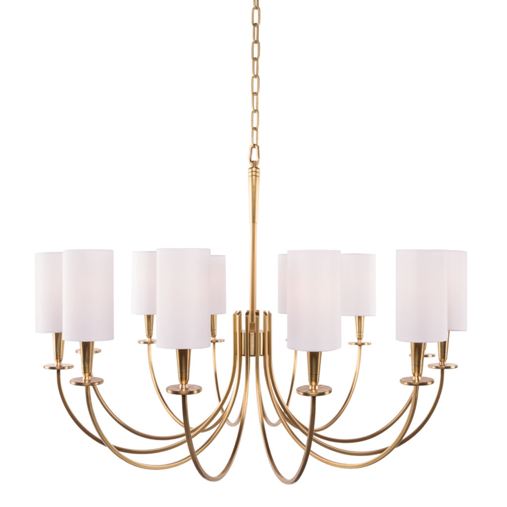 Mason 12 Light Chandelier, Aged Bronze Body, White Shade