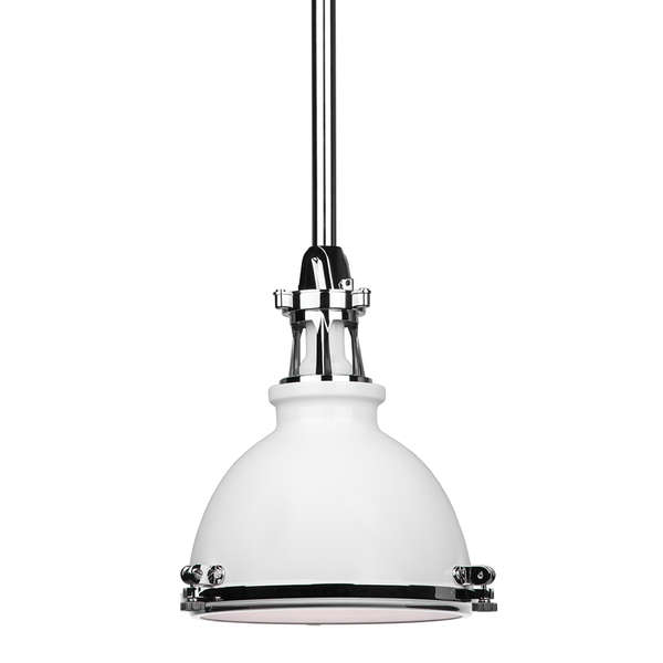 Massena 1 Light Pendant, White/Polished Nickel Combo Body, White/Polished Nickel Shade, 10.75"