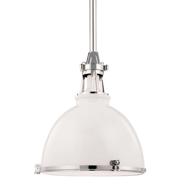 Massena 1 Light Pendant, White/Polished Nickel Combo Body, White/Polished Nickel Shade, 21.25"
