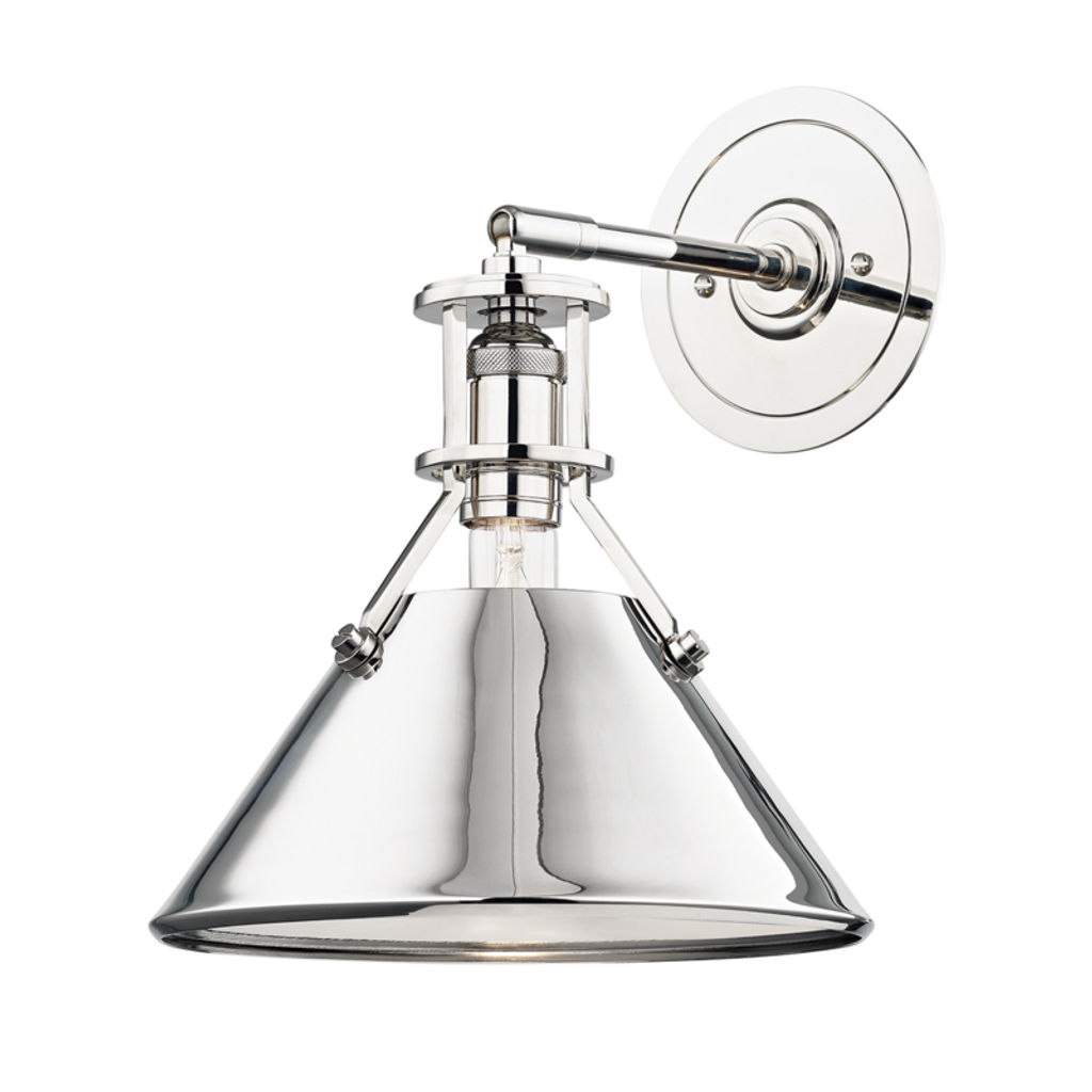 Preview image for Metal No.2 1 Light Wall Sconce, Polished Nickel Body, Polished Nickel Shade