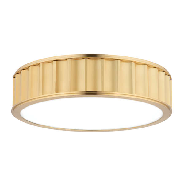 Middlebury 3 Light Flush Mount, Aged Bronze Body, Clear Outside Frosted Inside Shade