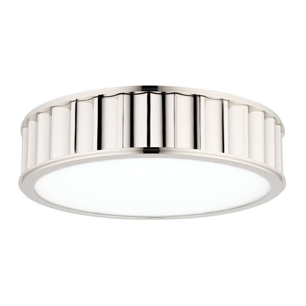 Middlebury 3 Light Flush Mount, Polished Nickel Body, Clear Outside Frosted Inside Shade