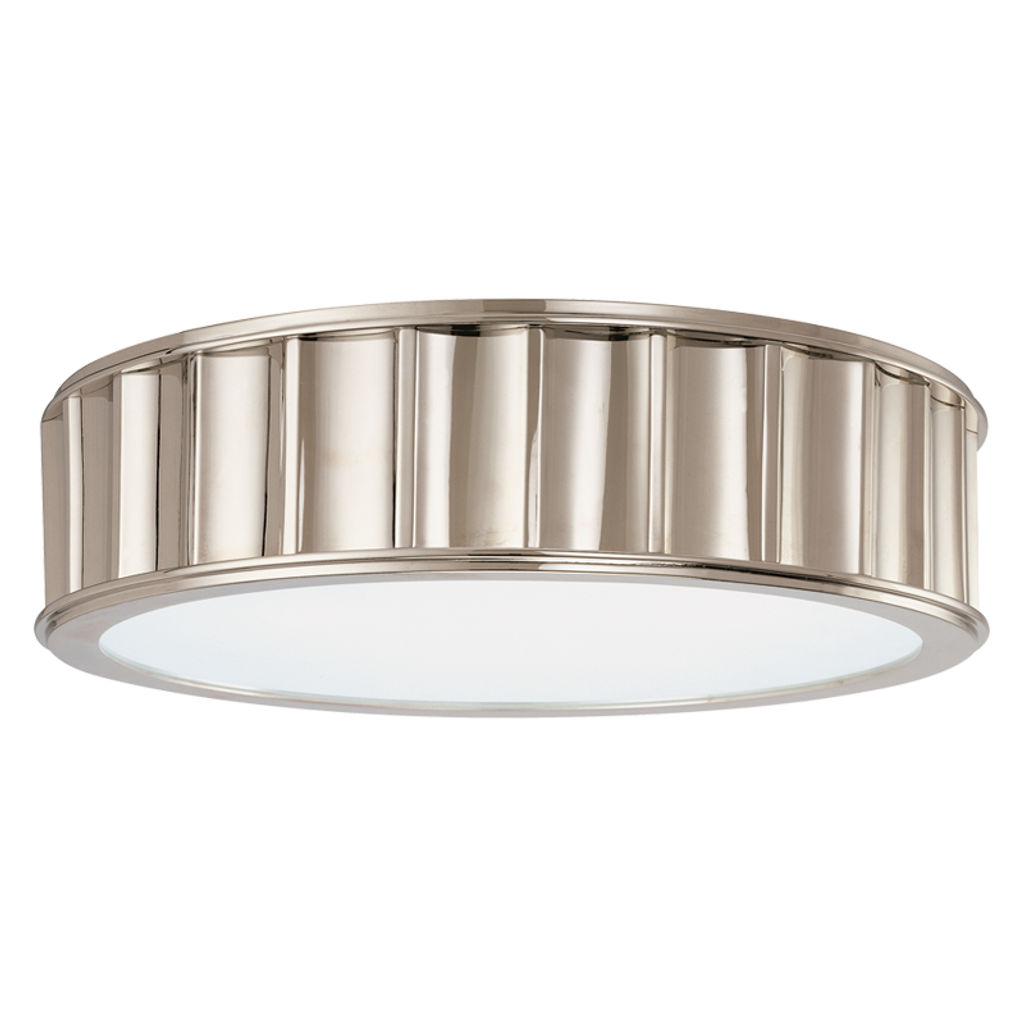 Middlebury 3 Light Flush Mount, Polished Nickel Body, Clear Outside Frosted Inside Shade