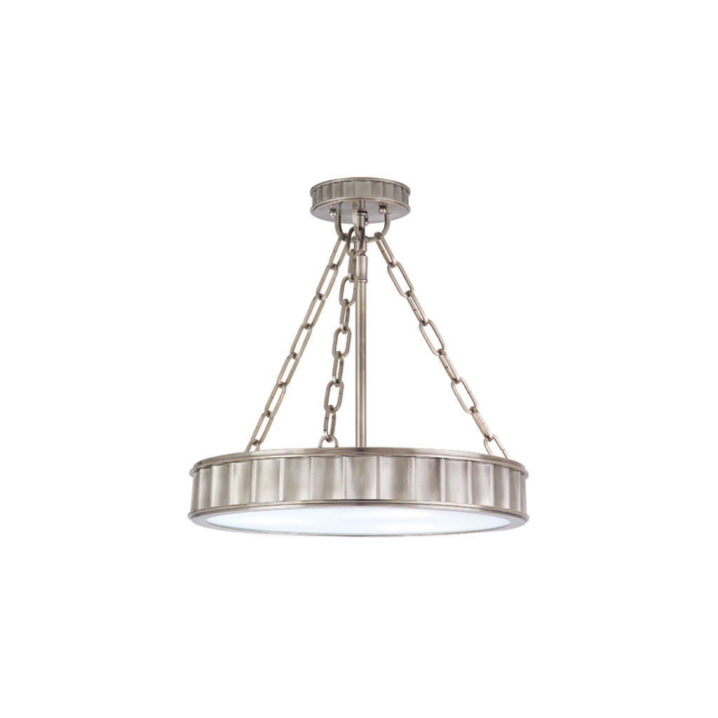 Middlebury 3 Light Semi Flush, Historic Nickel Body, Clear Outside Frosted Inside Shade