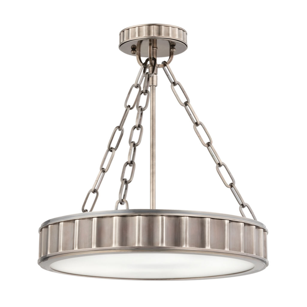 Middlebury 3 Light Semi Flush, Historic Nickel Body, Clear Outside Frosted Inside Shade