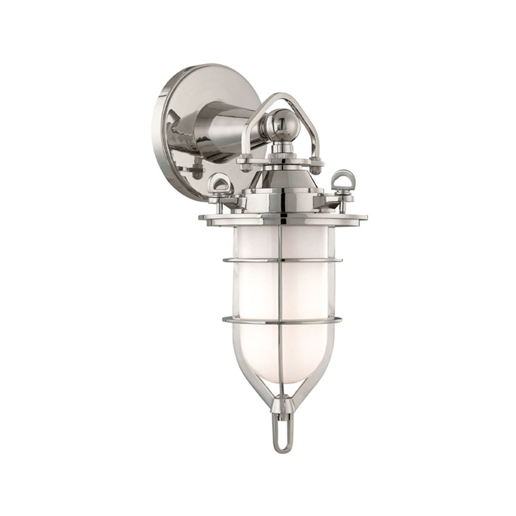 New Canaan 1 Light Bath Bracket, Polished Nickel Body, Opal Glossy Shade