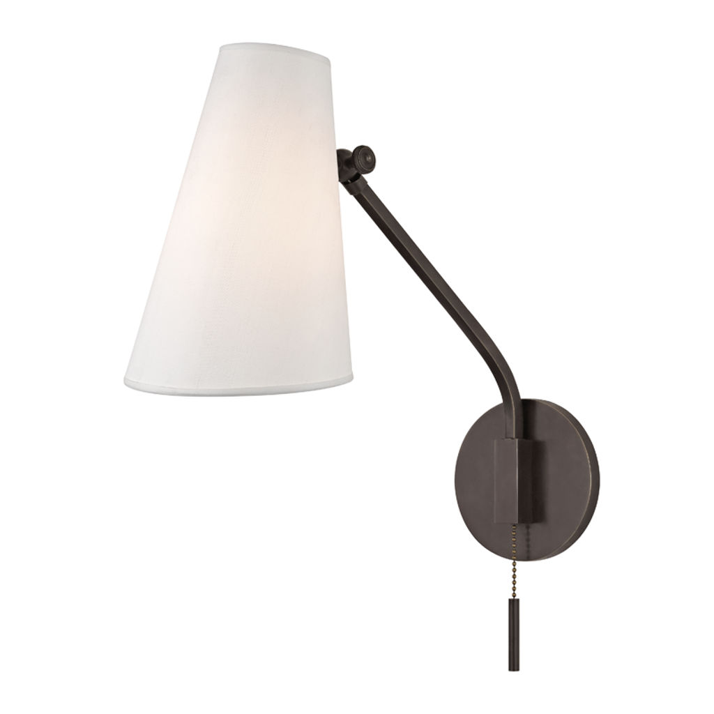 Patten 1 Light Swing Arm Wall Sconce, Old Bronze Body, White Shade