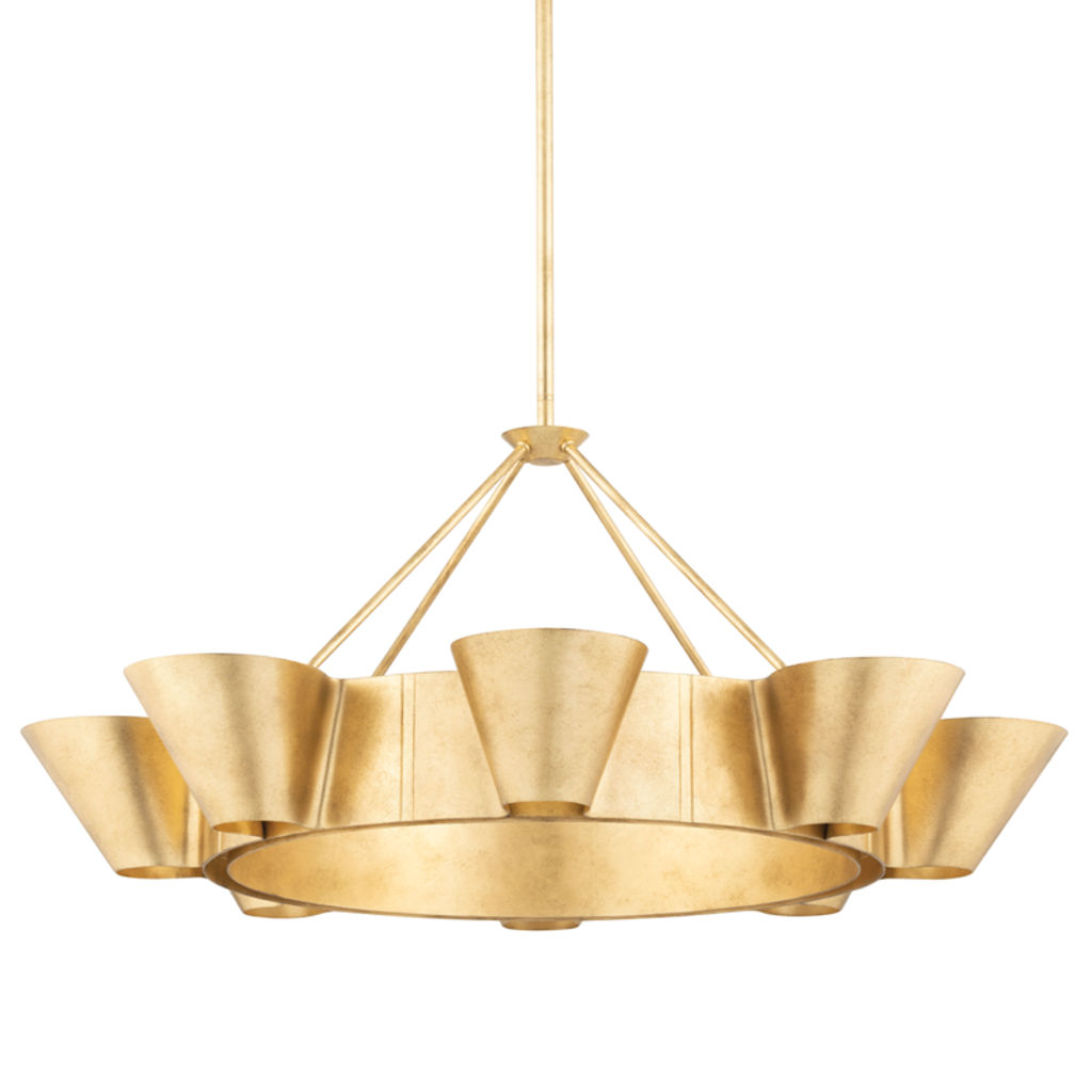 Sculptural 8 Light Chandelier, Vintage Gold Leaf Body