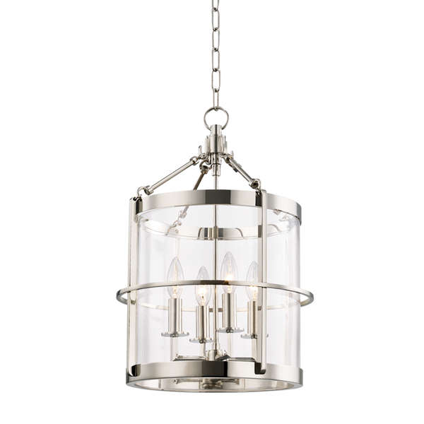 Ren 4 Light Small Pendant, Polished Nickel Body, Clear Shade