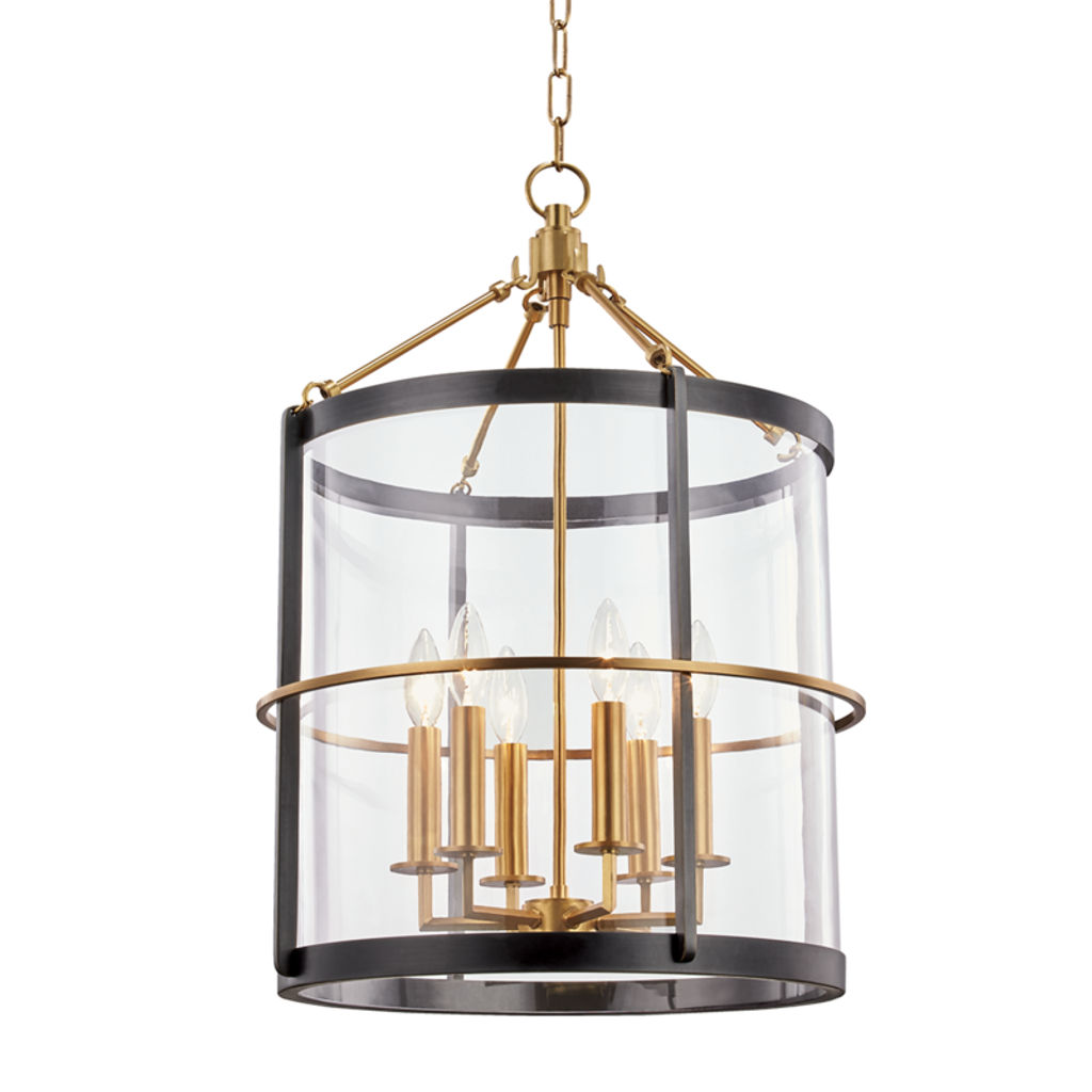 Ren 6 Light Large Pendant, Aged Old Bronze Body, Clear Shade