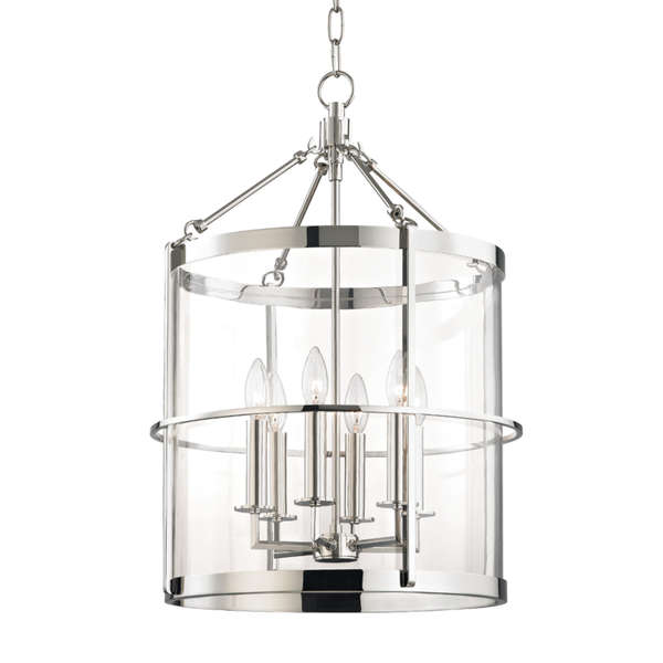 Ren 6 Light Large Pendant, Polished Nickel Body, Clear Shade