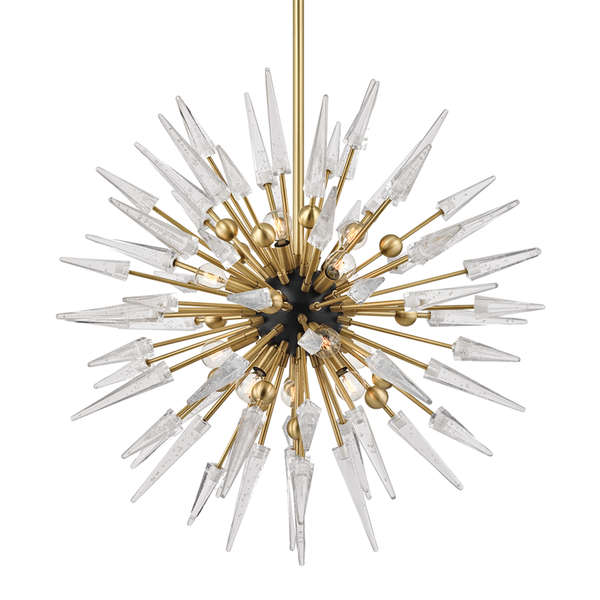 Sparta 12 Light Chandelier, Aged Bronze Body, Clear Shade