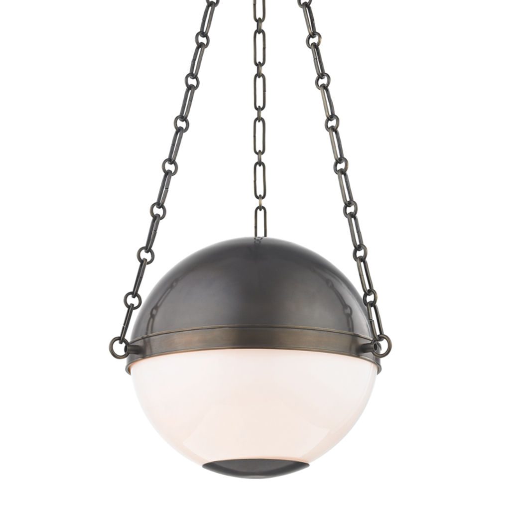 Sphere No.2 2 Light Small Pendant, Distressed Bronze Body, Opal Shade